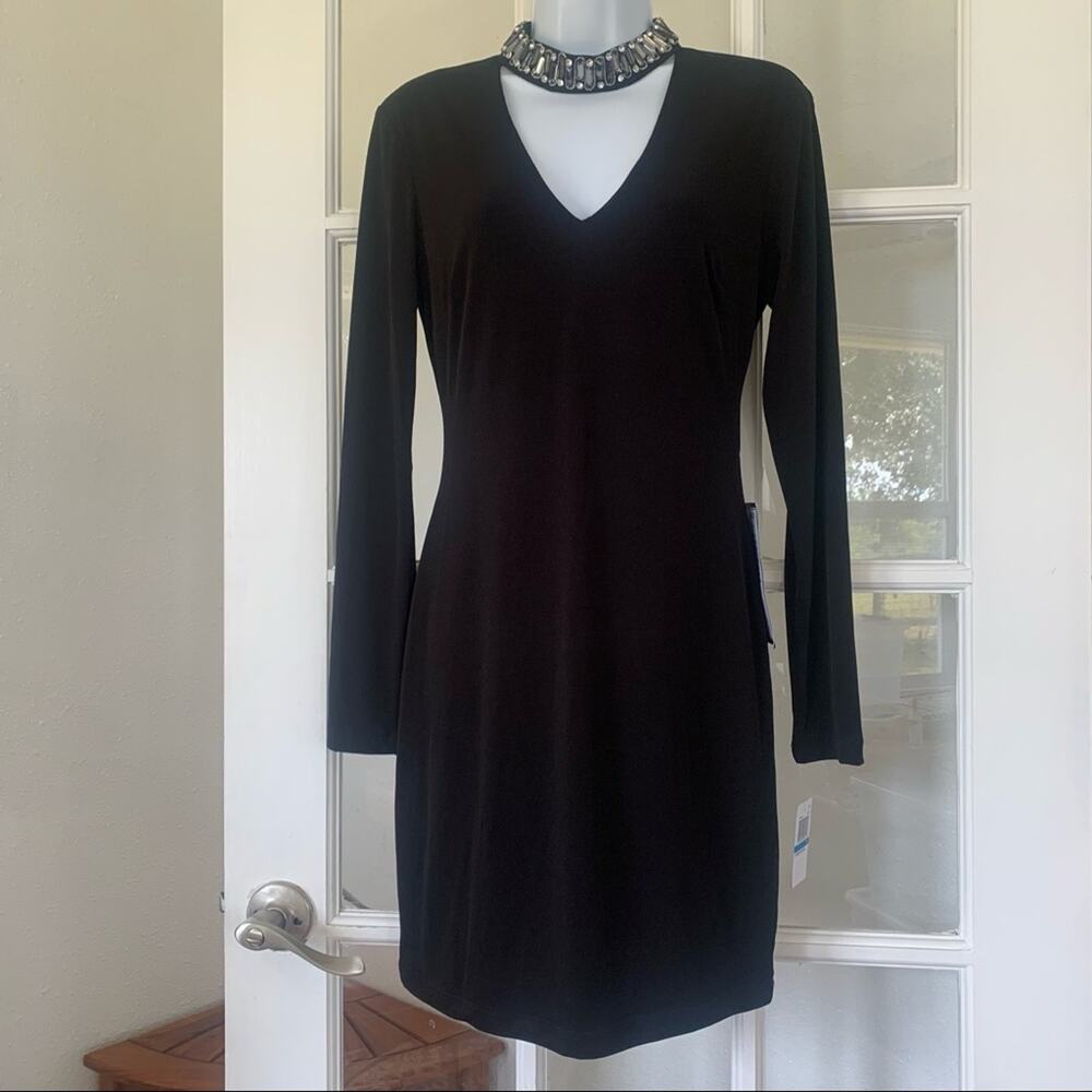 NWT City Studio black long sleeve cocktail dress with gemstones